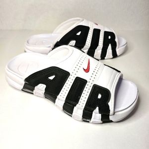 New Nike Air More Uptempo Slides White Red Black FB7815-100 Mens Size 9